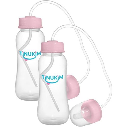 iFeed 9 Ounce Self Feeding Baby Bottle with Tube - Handless Anti-Colic Nursing System, Pink - 2-Pack