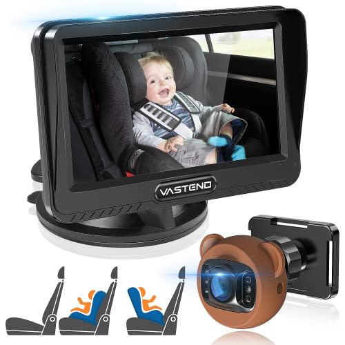 VASTEND Baby Car Camera,360° Rotation 1080P Baby Car Mirror with Night Vision & 150° Wide View Function,5 Mins Easy to Install Travel Safety Kit,with A Cute Silicone Case