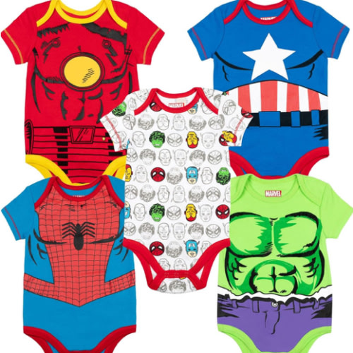 Marvel Baby Boys' 5 Pack Bodysuits - The Hulk, Spiderman, Iron Man and Captain America