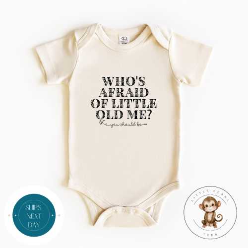 Whos Afraid of Little Old Me Retro Baby Onesie® | Baby Shower Gift | Custom Baby Bodysuit