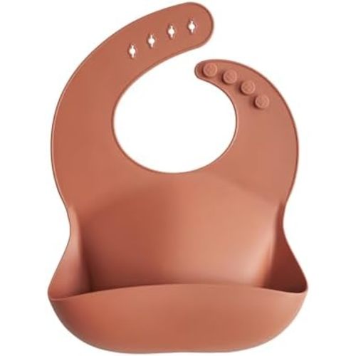 mushie Silicone Baby Bib | Adjustable Fit Waterproof Bibs (Clay)