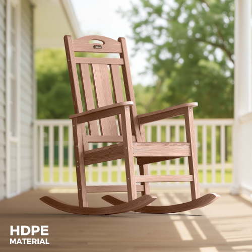 Ciokea Outdoor Rocking Chair All-Weather HDPE Oversize Porch Rocker Chairs for Patio Garden Backyard Brown