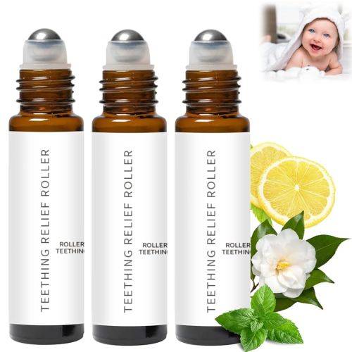 3Pcs Velaria Teething Roller, Teething Roller All Natural for Babies, Baby Teething Oil Roller, Natural Relief with Chamomile & Rose Oil