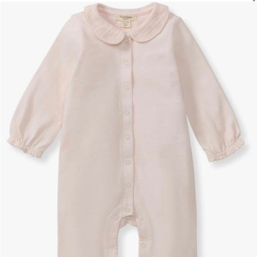 Burt's Bees Baby Girls Long Sleeve Jumpsuit with Collar, 100% Organic Cotton Romper One-Piece Outfit Coverall