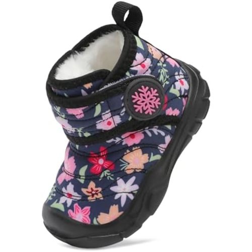 FEETCITY Baby Winter Warm Shoes Cozy Fleece Snow Boots Boys Girls Infant First Walking Shoes Water Resistance Booties