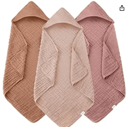 Muslin Hooded Baby Bath Towels - 3 Pack 100% Cotton Ultra-Soft Towels for Newborns, Infants, Toddlers - 32x32 Inch - Highly Absorbent, Quick-Dry Essentials for Bath Time, Beach, Pool, Pink Series