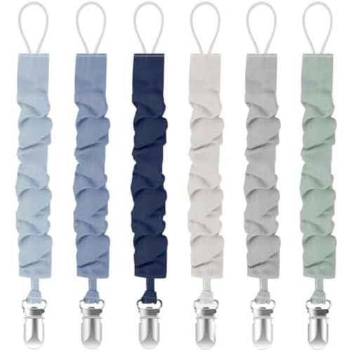 Pacifier Clips for Baby Boys and Girls, Pacifier Holders for Teething Relief and Baby Essentials, Safe for Newborns (6 Pack)