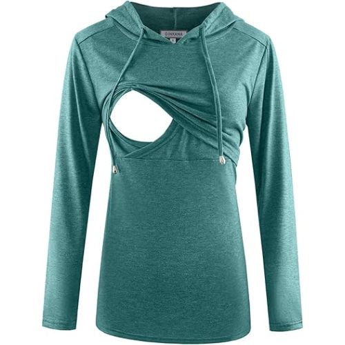 GINKANA Women's Nursing Hoodie Sweatshirt Long Sleeves Breastfeeding Maternity Tops Casual Clothes