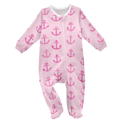 XDKDZIS Pink Anchor Icons Baby One Piece Snug-Fit Footed Onesie Cotton Pajamas for 3-24M Toddlers Boys Girls