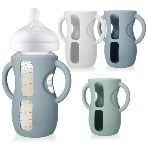 Juome Silicone Sleeves for Avent Natural Glass Baby Bottles - 3 Pack Anti Breakage Baby Bottle Holder with Handles for Philips Avent Glass Baby Bottle, Compatible with Phillips Avent Bottles 8 oz