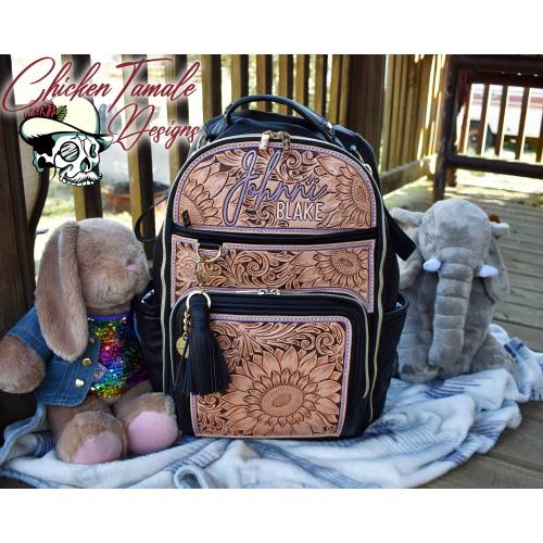Custom Diaper bag, tooled leather diaper backpack, Itzy Ritzy