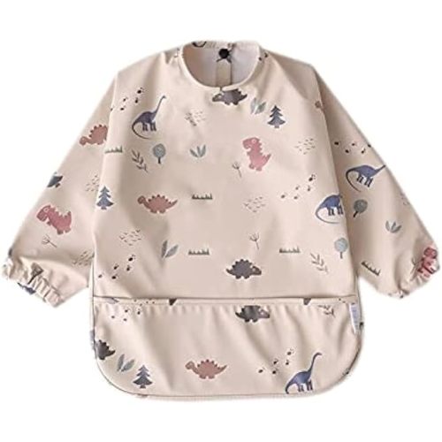 Waterproof Baby Bibs,Infant Toddler Long Sleeve Feeding Bib With Food Catcher,Easy Clean & Washable