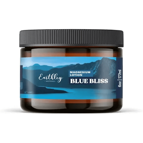 Earthley Wellness, Magnesium Lotion, Parent's Picks Award-Winner, Apricot, Shea Butter, Mango Butter, Lavender, Blue Tansy and Sandalwood Scent (6oz, Seasonal Blue Bliss)