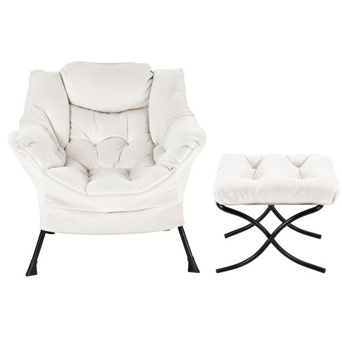 Artiss Accent Chair with Ottoman - Velvet White