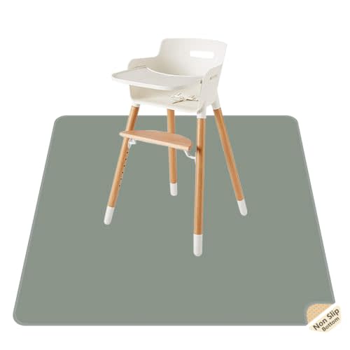 Splat Mat for Under High Chair, Waterproof Washable High Chair Floor Mat | 51" Non-Slip Wipeable Food Splash Spill Mat, Baby Feeding Floor Protector Mat for Messy Eating, Kids Table, Crafts (Gray)