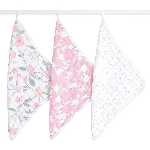 aden + anais Boutique Oversized Washcloth 3-Pack, Super Soft 100% Cotton Muslin, Gentle on Skin, 3 Absorbent 12x12 Layers, Softer with Every Use, Perfect for Babies, Infants, Toddlers, Ma Fleur