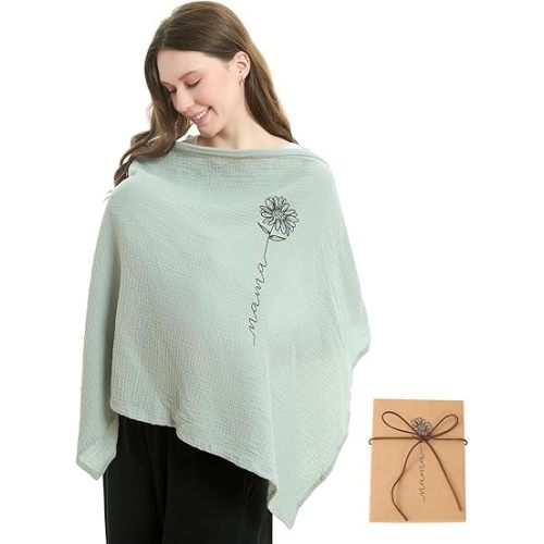 RWRWMOONPUT Muslin Nursing Cover for Baby Breastfeeding, Nursing Clothes with Hoop for Mom Breathable, Cotton Multi-use Carseat Canopy (Jadeite)