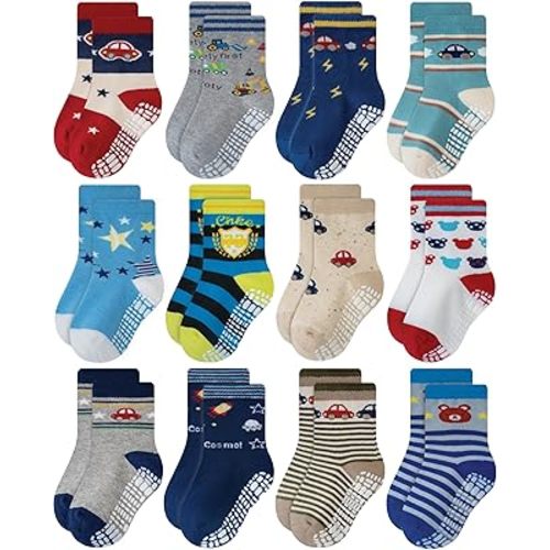 RATIVE Non Skid Anti Slip Crew Socks With Grips for Baby Infant Toddlers Kids Boys