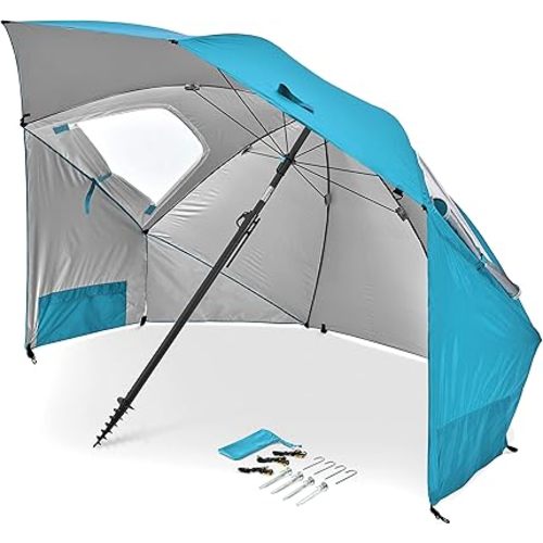 Sport-Brella Premiere UPF 50+ Umbrella Shelter with Patented Side Panels and Tilt Mechanism, Heavy-Duty 1.25 Inch Center Pole, Auger Anchor for Sand and Grass