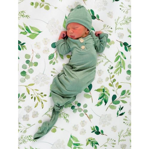 Newborn Knotted Gown Set | Topaz Green Baby Coming Home Outfit, Hat, Headband