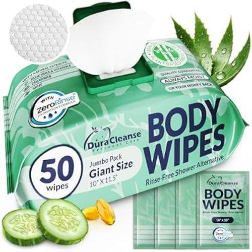 Body Wipes for Women - Gentle - No Rinse Bathing Wipes - 50 Ct + 4 Travel