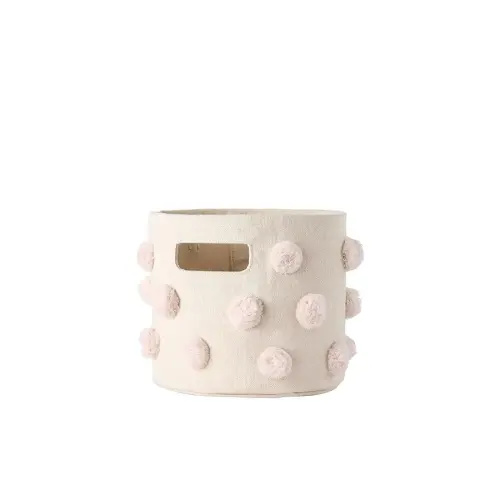 Pehr Pom Pom Basket, Mini (Blush) | 100% Cotton Canvas Storage for Nursery, Playroom & Home | Decorative Organizer | 8”D x 7”H