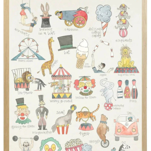 Watercolor Circus ABCs Children’s Framed Wall Art – The Well Appointed House
