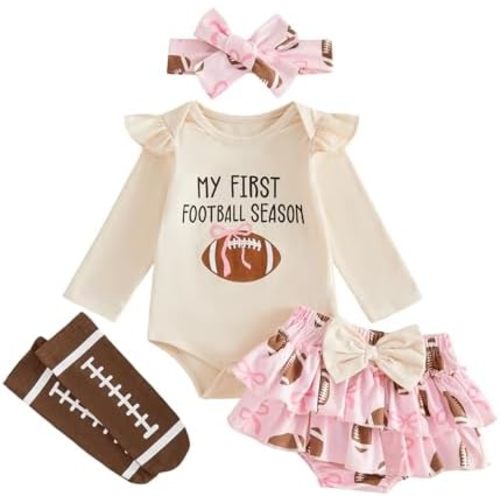 Newborn Baby Girl Football Outfit Rugby Long Sleeve Romper Bodysuit Bloomers Shorts Set Cute Fall Winter Clothes