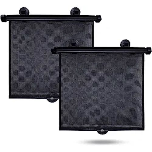 EcoNour Car Side Window Sun Shade (2 Pack) | Retractable Car Roller Sunshade for Kids | Baby Car Window Shades for UV and Sun Glare Protection | Baby Car Travel Accessories (15"x17") - Standard