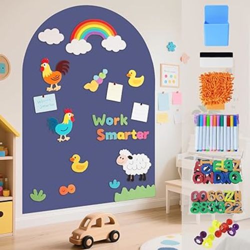 Magnetic Wall Decal for Kids 40x32 Inch Self Adhesive Magnetic Board Play Wall Dusty Blue Magnet Chalkboard for Wall with Letters and 12 Color Liquid Chalk for Playroom Home Office School