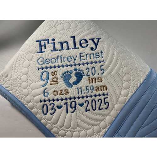 Personalized Heirloom Baby Quilt with Birth Stats, Baby Boy or Girl Footprints Heirloom Birth Statistic Announcement Blanket, Baby Keepsake