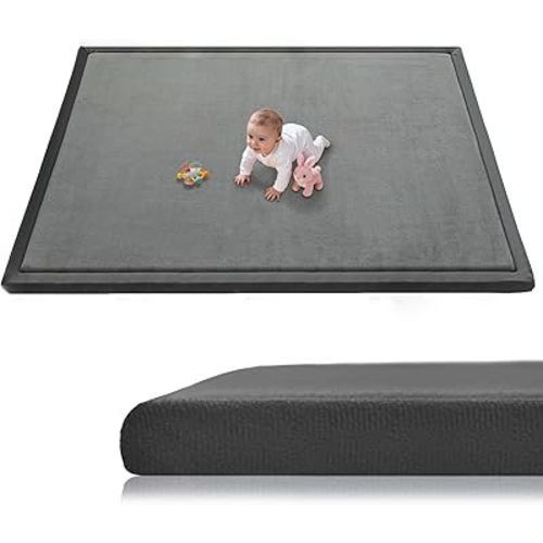 Baby Play Mat for Floor, 71'' x 59'' Thicken Foam Soft Padded Playmat for Tummy Time, Playpen Mat for Toddlers Infant Kids, Water-Repellent Coral Velvet, Non-Slip Bottom Safe for Crawling (Dark Grey)