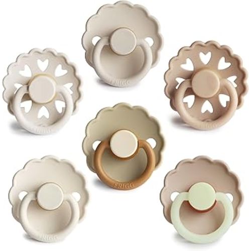FRIGG Natural Rubber Baby Pacifier 6-Pack Cinnamon Charm | Made in Denmark | BPA-Free (6-18 Months)