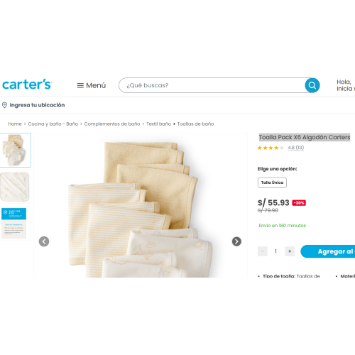 Toalla Pack X6 Algodón Carters