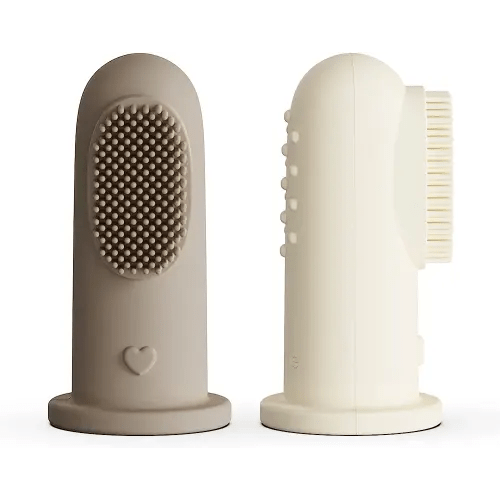 Moonkie Baby Toothbrush Finger Toothbrush Oral Cleaner Kit for 3 Months +, 2 Pcs (Warm Taupe/Ivory)