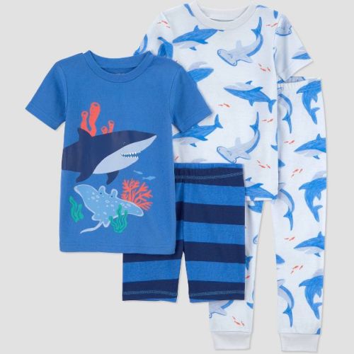 Carter's Just One You® Toddler Boys' 4pc Short Sleeve Cotton Snug Fit Shark Pajama Set - Blue 2T