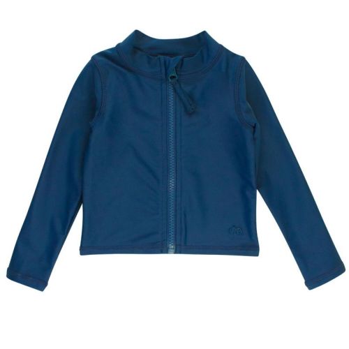 RuffleButts Gender Inclusive Long Sleeve Full Zip Rash Guard - Navy, 3-6m