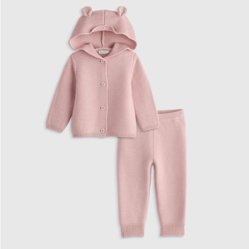 100% Organic Cotton Sweater Set in Silver Pink