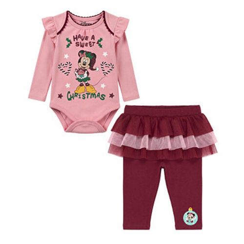 Baby Girls' Minnie Christmas Long-Sleeve Holiday Bodysuit and Pants, 2-Piece Set