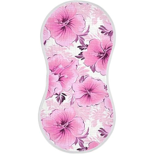 J JOYSAY Tropical Hibiscus Flowers Baby Burp Cloths for Boys Girls Large 22''x11'' Cotton Baby Bibs Extra Absorbent Soft 4 Layer Boys & Girls Rags for Baby 1 Pack