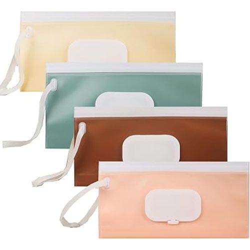 4pcs Baby Wipe Dispenser for Travel, Portable Refillable Baby Wipes Container for Diaper, Wipe Dispenser, Reusable Travel Wet Wipe Pouch for Outdoor, Camping, Hiking.