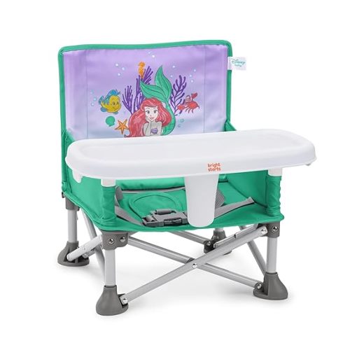 Bright Starts Disney Princess Ariel Pop 'N Sit Portable Booster, Indoor/Outdoor Use, Floor Seat with Feeding Tray, 6 Mos - 3 Yrs