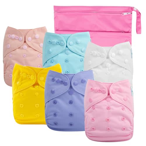 babygoal Cloth Diaper Covers 6 Pack with Wet Bag for Fitted Diapers and Prefolds with Double Gussets, Adjustable and Reusable for Baby Girls