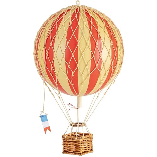 Authentic Models, Travels Light Air Balloon, Hanging Home Decor - 11.80 Inch Height, Historic Hot Air Balloon Model for Home Decor, Detailed Vintage Decorations to Hang from Ceiling - True Red