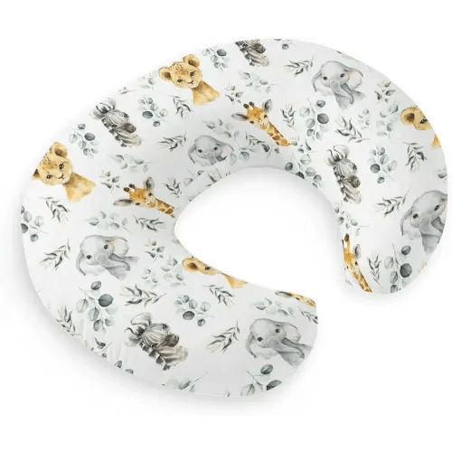 African Safari Animal Eucalyptus Leaf Nursing Pillow Cover for Baby Boys, Jungle Elephant Giraffe Zebra Lion Breastfeeding Pillow Slipcover, Nursing Pillowcase for Newborn Infant, Cover Only