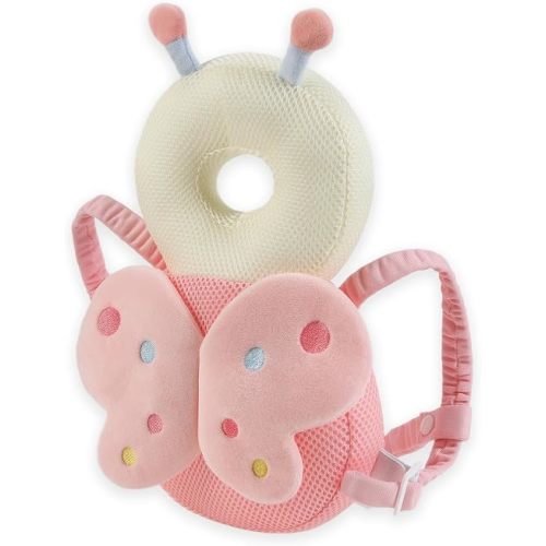 JunNeng Breathable Baby Head Protector Backpack, Pink Dots Butterfly