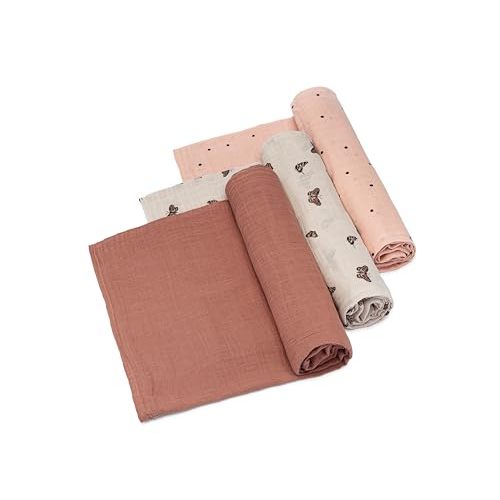 Parker Baby Co. Soft Muslin Baby Swaddle Blankets, 3 Pack - Butterfly Set | Lightweight breathable blanket for wrapping, stroller cover, nursing privacy & baby shower gifts. 100% muslin cotton, 47x47"