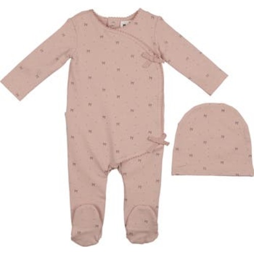 Bow Wrap Cotton Blend Footie & Beanie Set, 3M