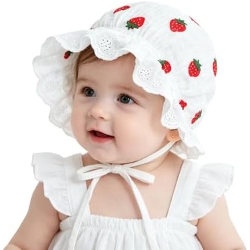 Baby-Girl Soft-Breathable-Bonnet - Newborn-Infant Eyelet-Beanie Sun-Hat with Lace Ruffle Trim
