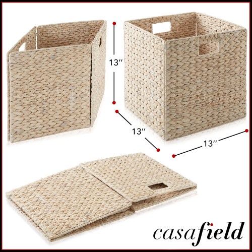13 x 13 Hyacinth Storage Shelf Cubes Whitewash Wicker Baskets Set of - 4-Pack